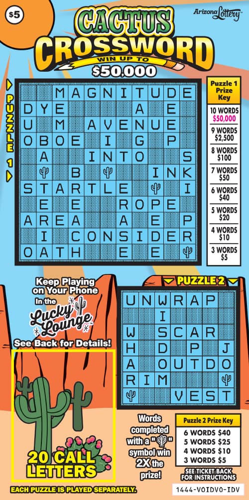 CACTUS CROSSWORD scratch-off ticket