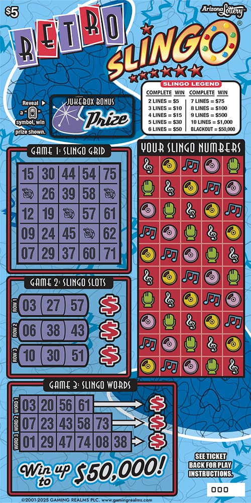 RETRO SLINGO scratch-off ticket