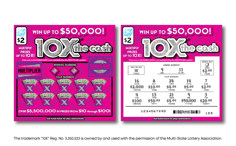 10X THE CASH scratch-off ticket