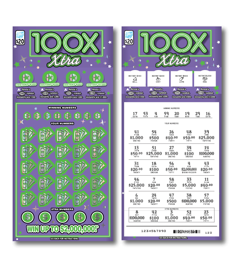 100X XTRA scratch-off ticket