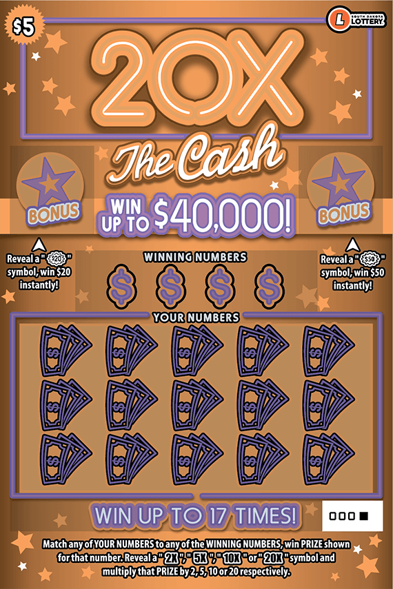 20X THE CASH scratch-off ticket