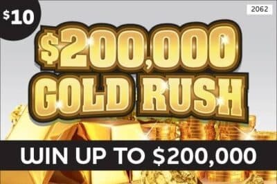 $200,000 GOLD RUSH scratch-off ticket