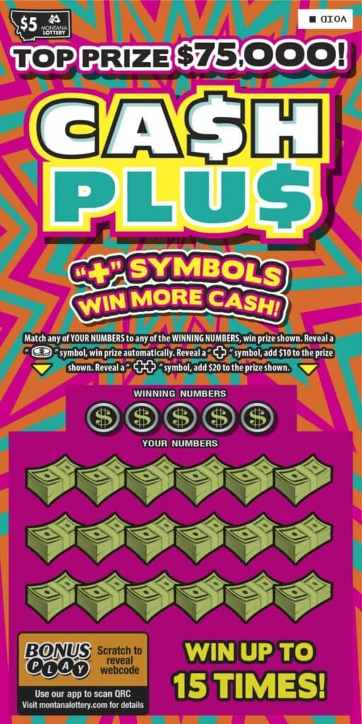 CA$H PLU$ scratch-off ticket