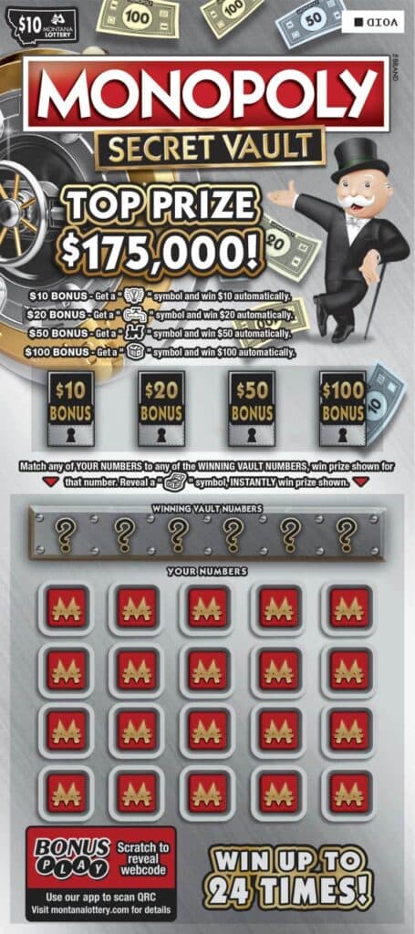 MONOPOLY™ SECRET VAULT scratch-off ticket