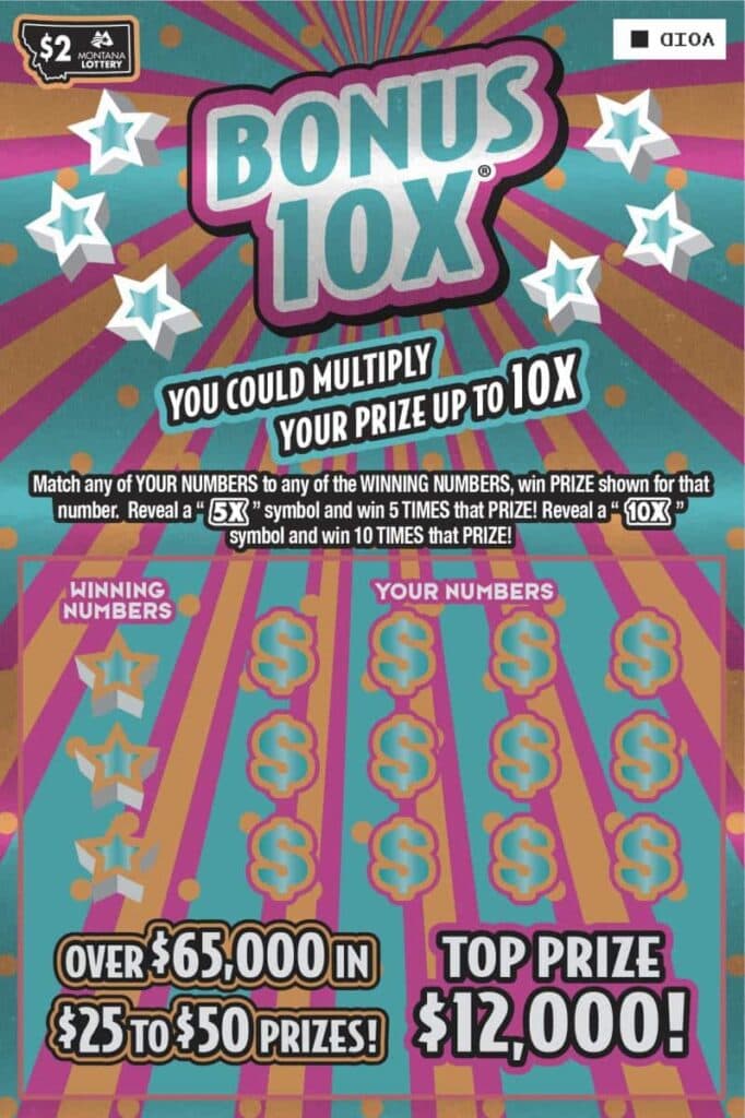 BONUS 10X MULTIPLIER scratch-off ticket