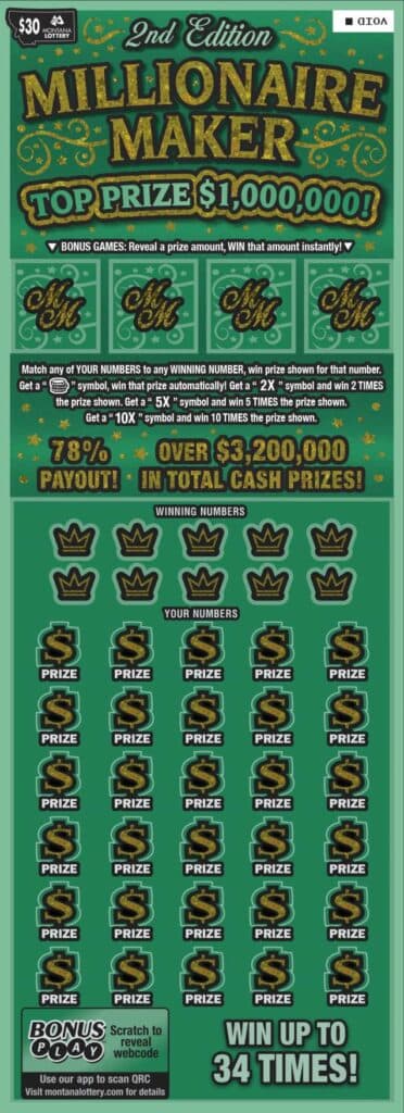 2ND EDITION MILLIONAIRE MAKER scratch-off ticket