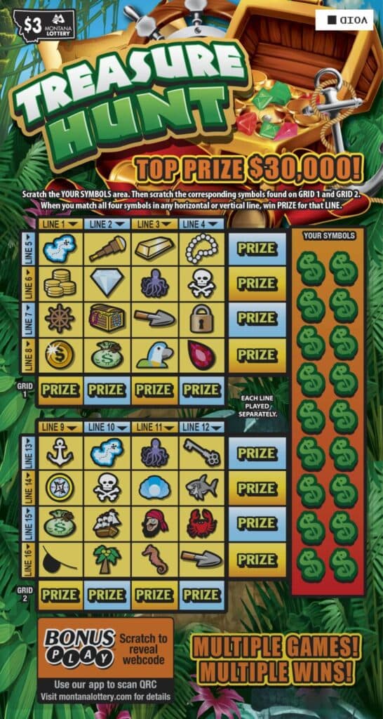 TREASURE HUNT scratch-off ticket