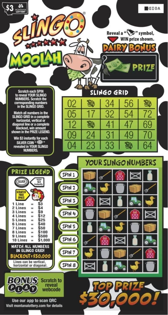 SLINGO® MOOLAH scratch-off ticket