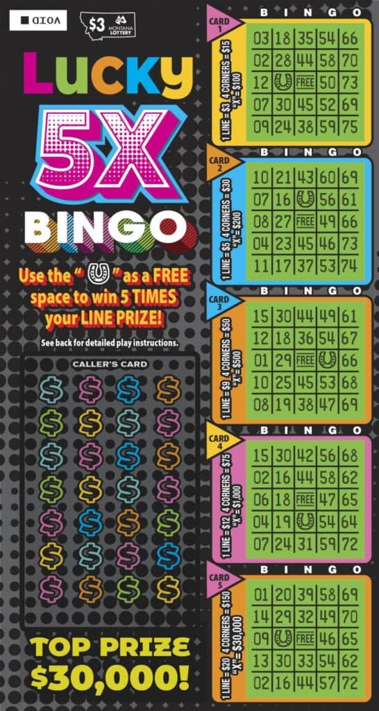 LUCKY 5X BINGO scratch-off ticket