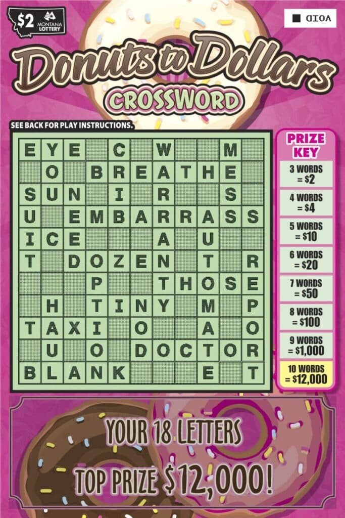 DONUTS TO DOLLARS CROSSWORD scratch-off ticket