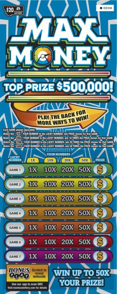 MAX MONEY scratch-off ticket