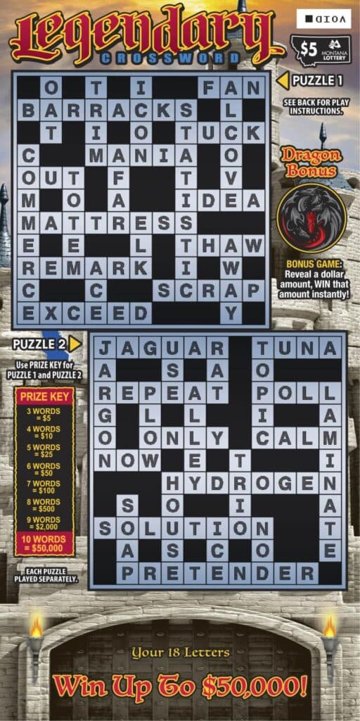 LEGENDARY CROSSWORD scratch-off ticket