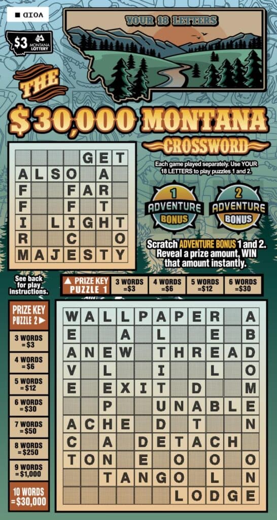 THE $30,000 MONTANA CROSSWORD scratch-off ticket
