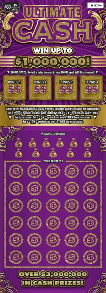 ULTIMATE CASH scratch-off ticket