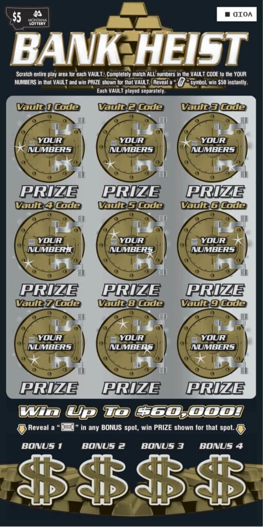 BANK HEIST scratch-off ticket