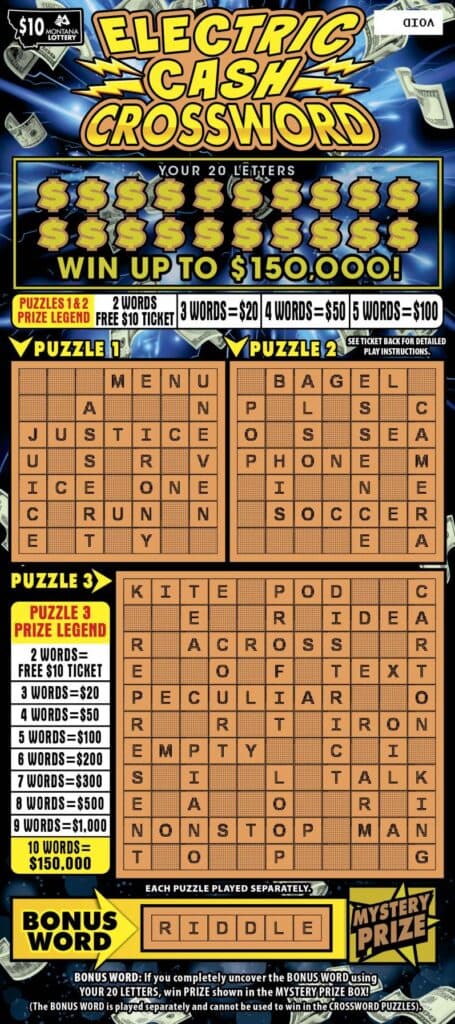 ELECTRIC CASH CROSSWORD scratch-off ticket