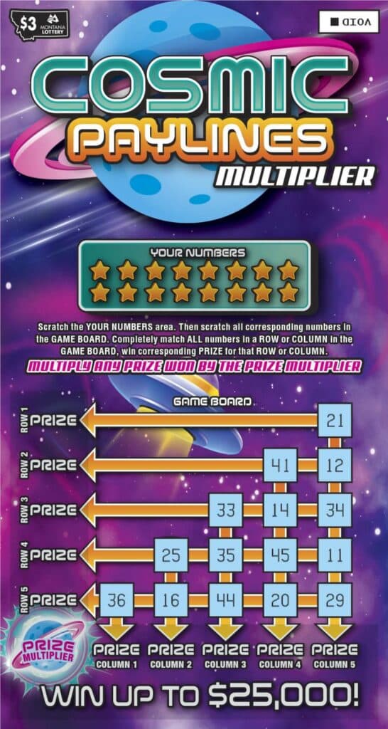 COSMIC PAYLINES MULTIPLIER scratch-off ticket
