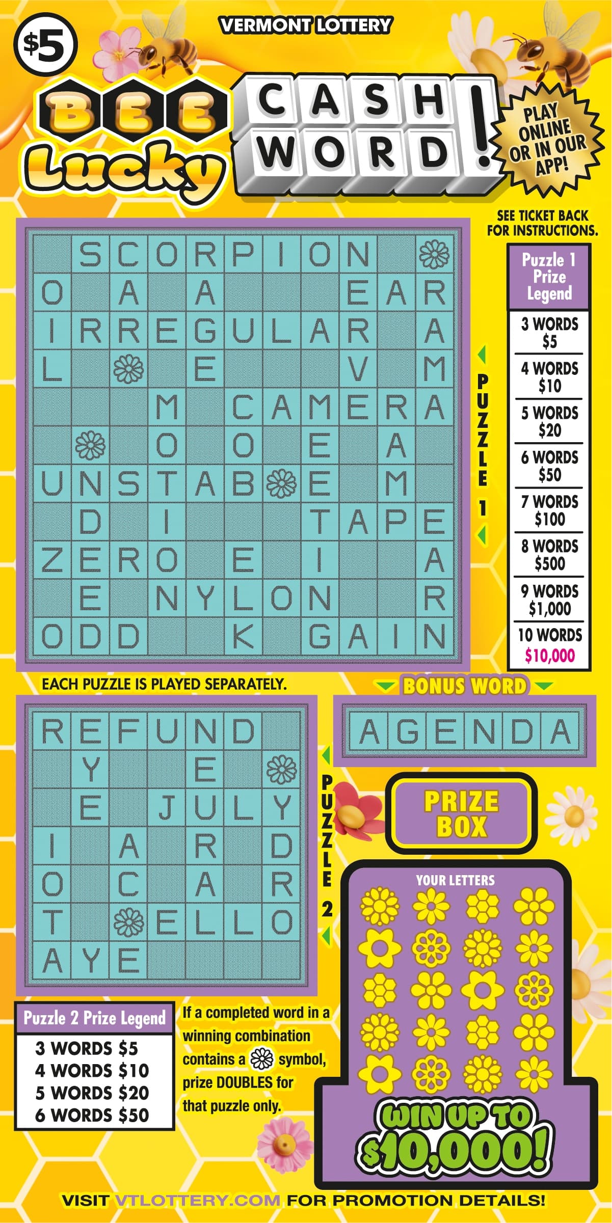 BEE LUCKY CASHWORD! scratch-off ticket