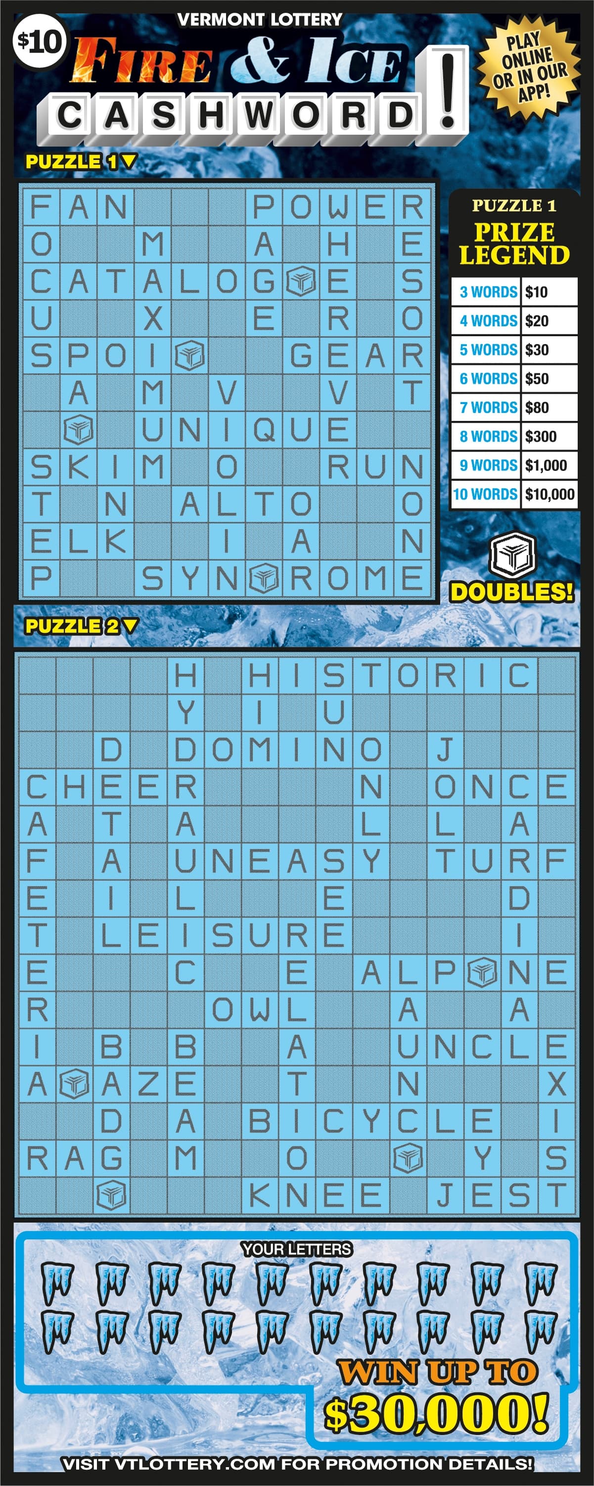 FIRE & ICE CASHWORD! scratch-off ticket