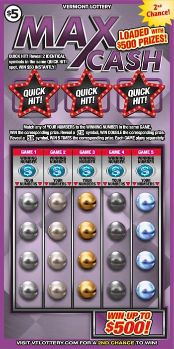 MAX CASH scratch-off ticket