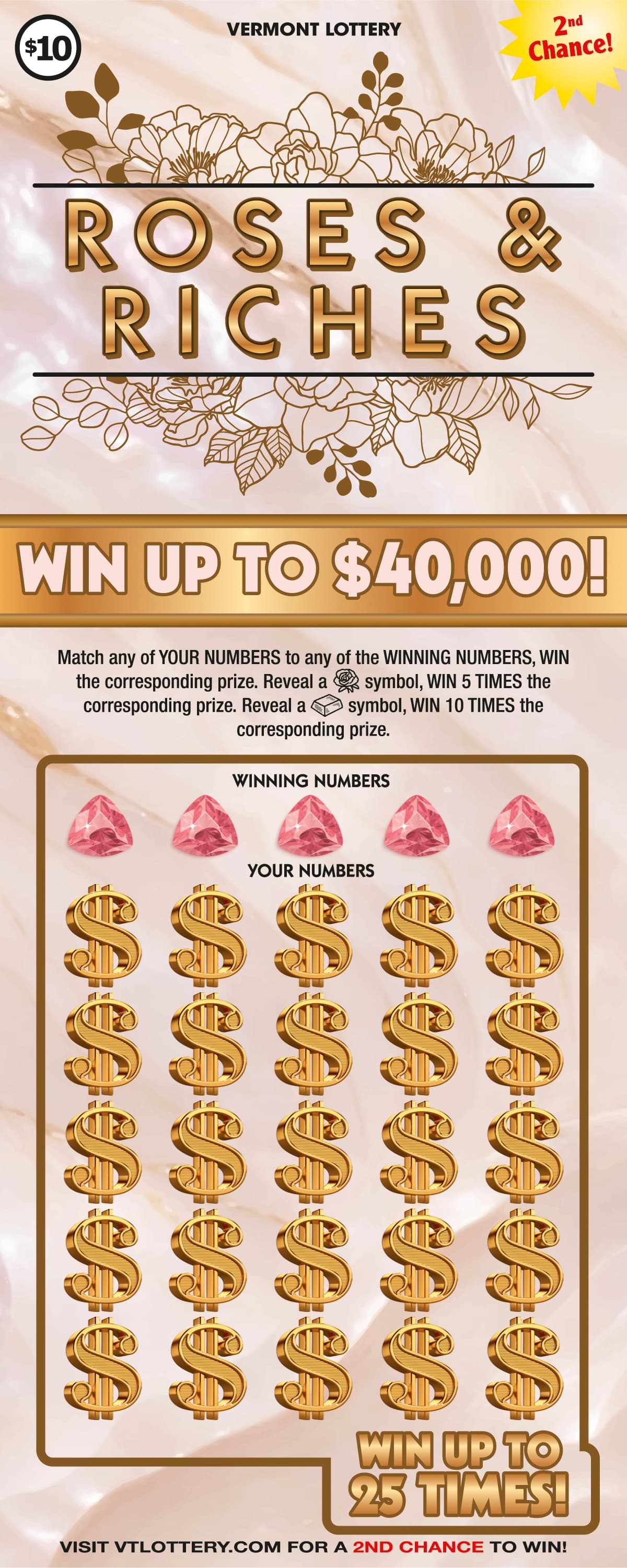 ROSES & RICHES scratch-off ticket