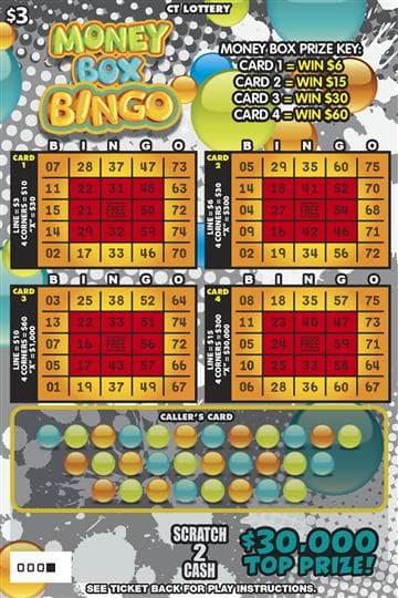 MONEY BOX BINGO scratch-off ticket