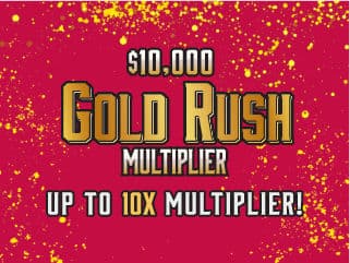 $10,000 GOLD RUSH MULTIPLIER scratch-off ticket