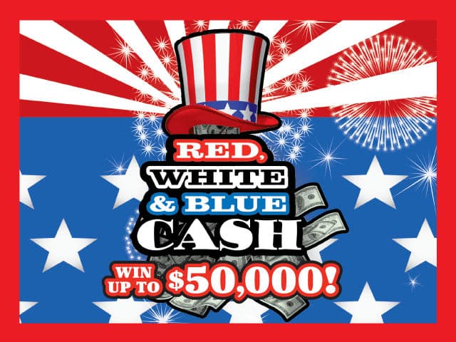RED, WHITE & BLUE CASH scratch-off ticket