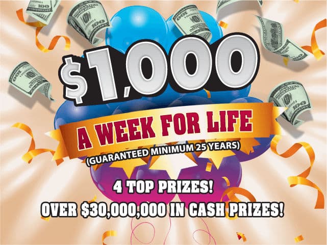 $1,000 A WEEK FOR LIFE scratch-off ticket
