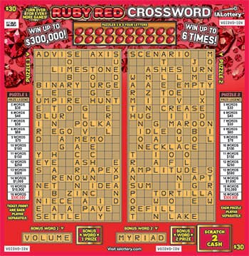 RUBY RED CROSSWORD scratch-off ticket