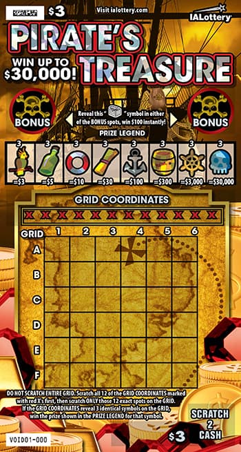 PIRATE'S TREASURE scratch-off ticket