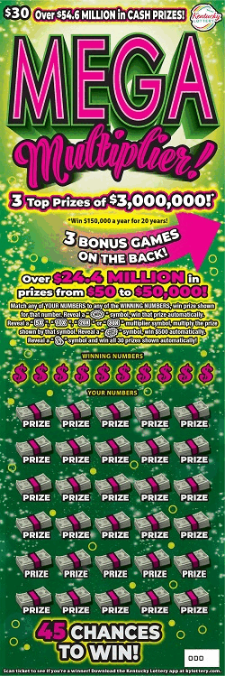 MEGA MULTIPLIER! scratch-off ticket