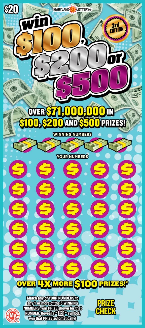 WIN $100, $200 OR $500 scratch-off ticket