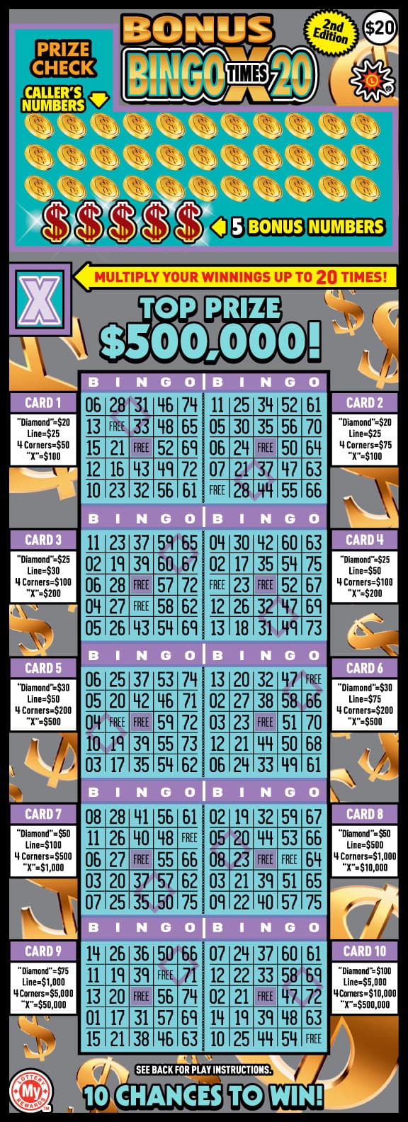 BONUS BINGO X20 scratch-off ticket