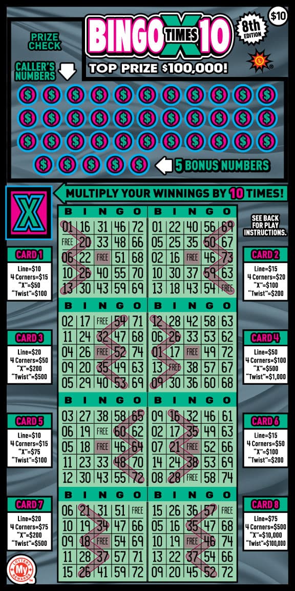 BINGO X10 scratch-off ticket