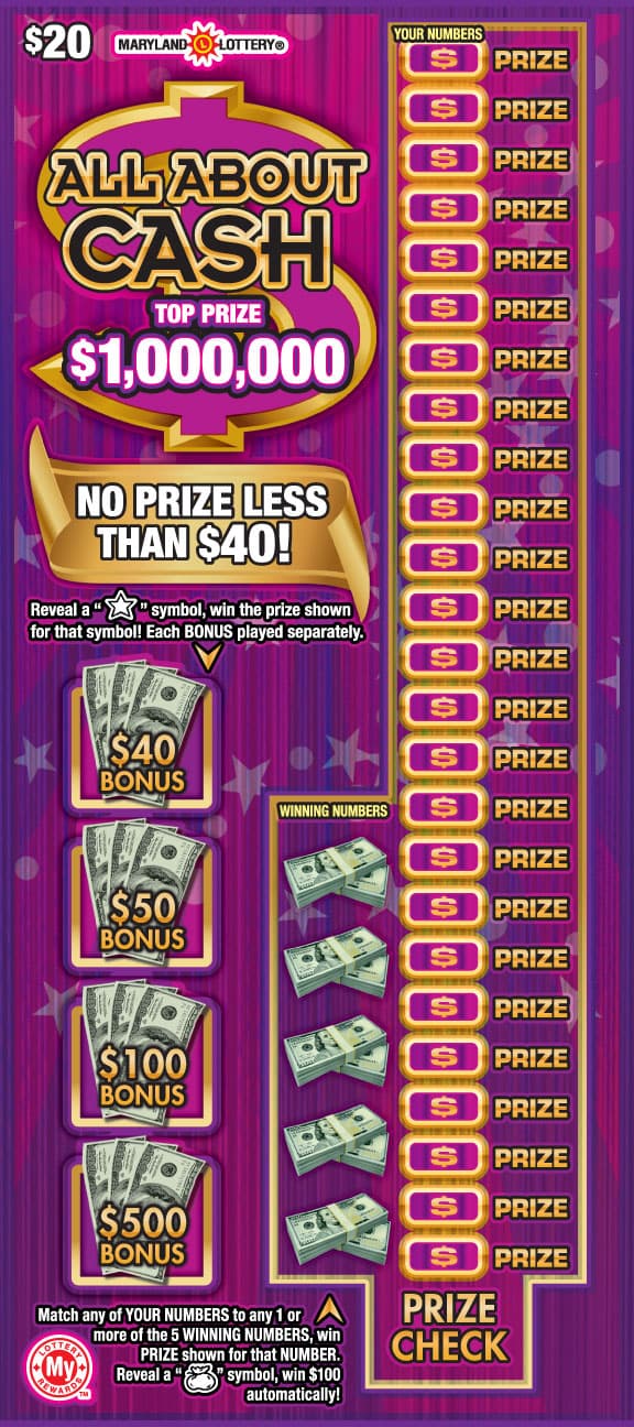 ALL ABOUT CASH scratch-off ticket