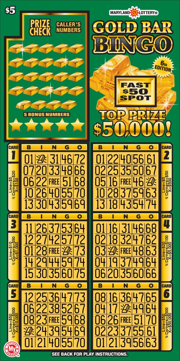 GOLD BAR BINGO scratch-off ticket