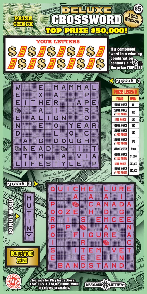 DELUXE CROSSWORD scratch-off ticket