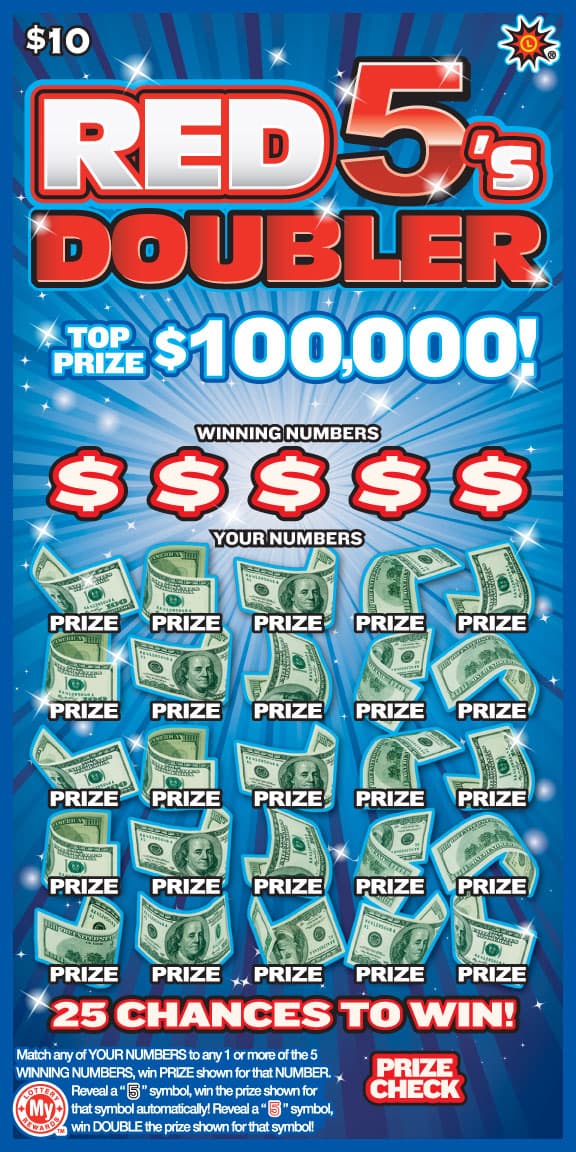 RED 5'S DOUBLER scratch-off ticket