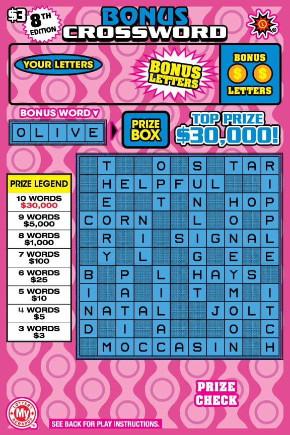 BONUS CROSSWORD scratch-off ticket