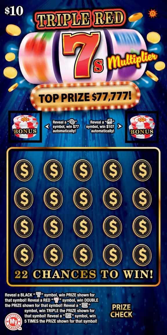 TRIPLE RED 7S MULTIPLIER scratch-off ticket