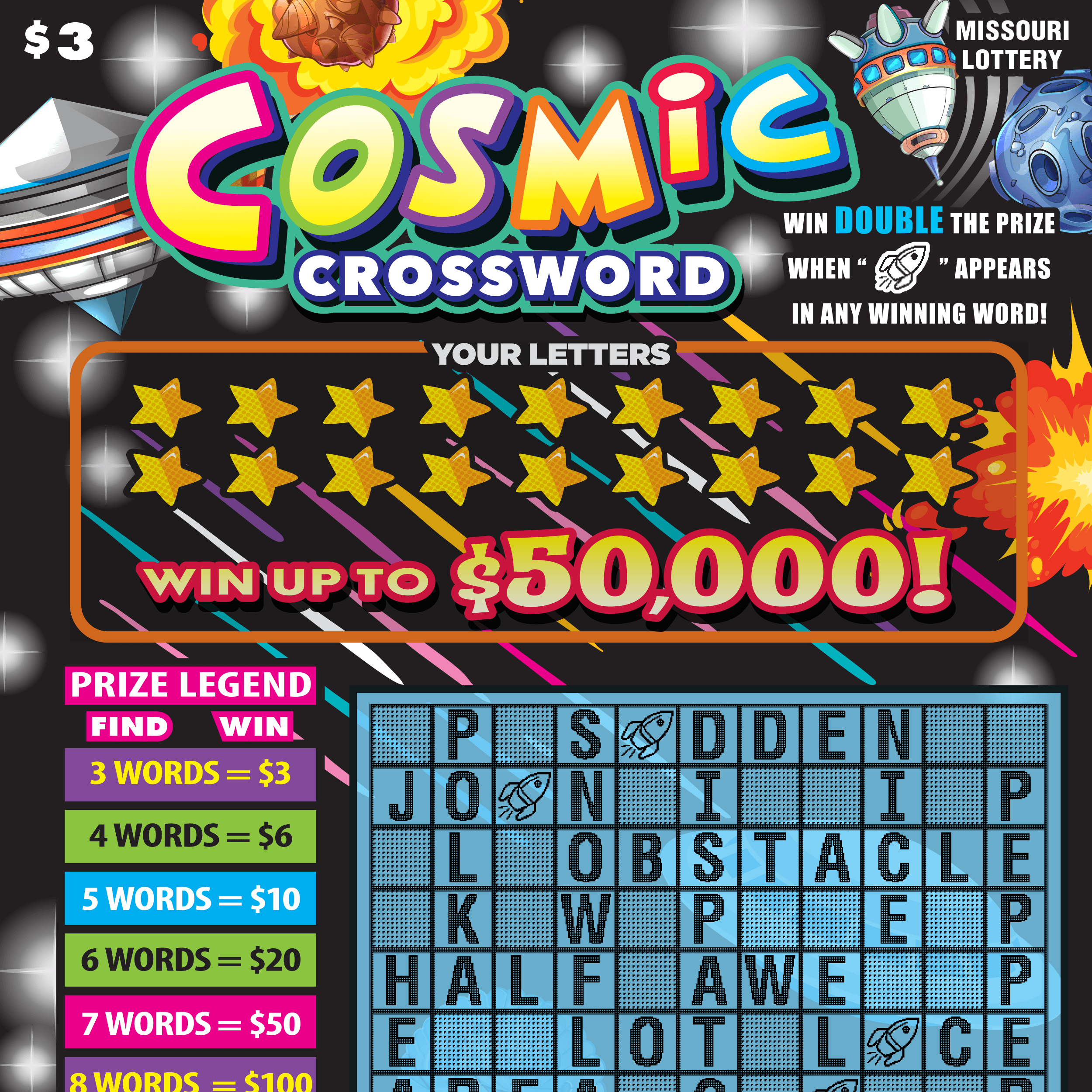 COSMIC CROSSWORD scratch-off ticket