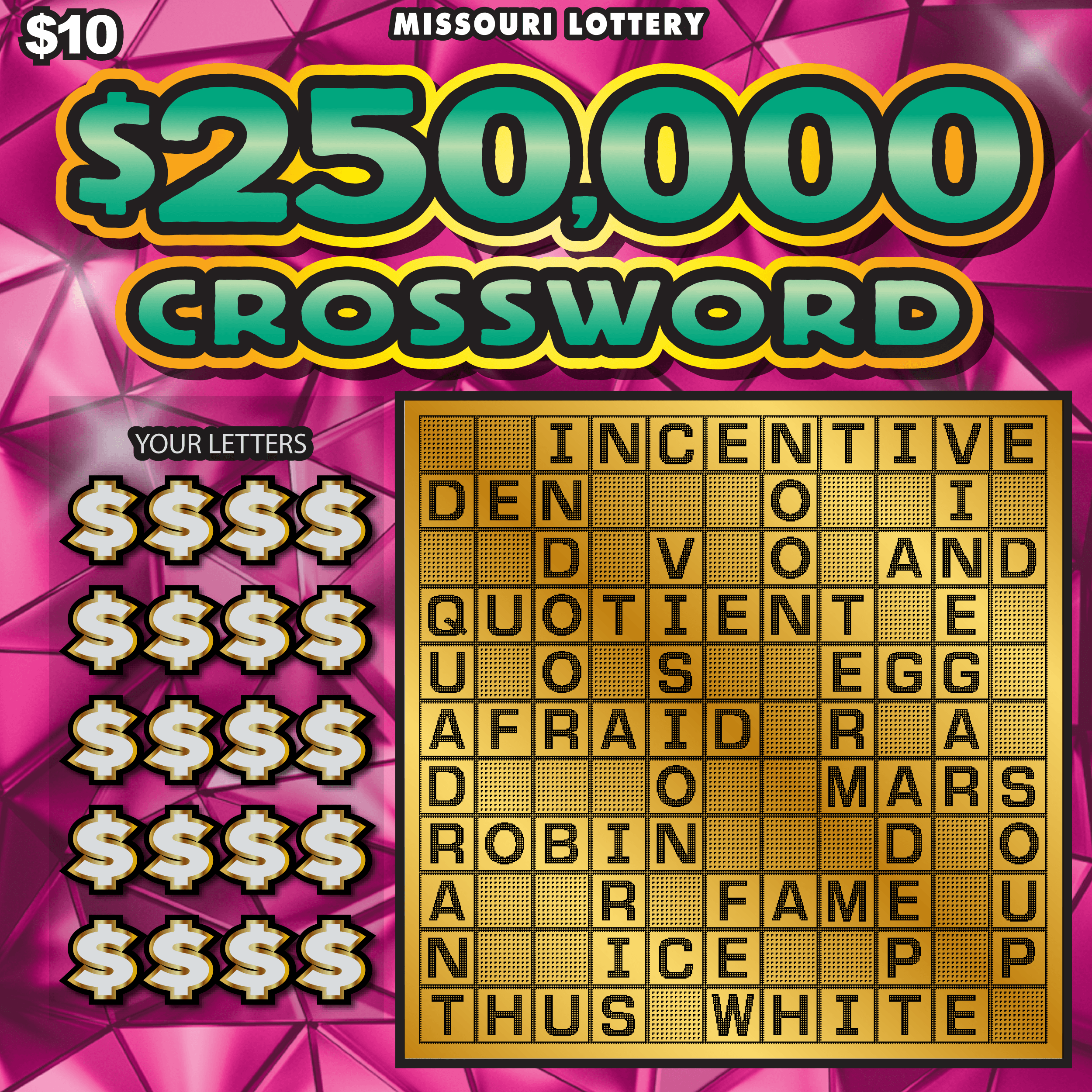 $250,000 CROSSWORD scratch-off ticket