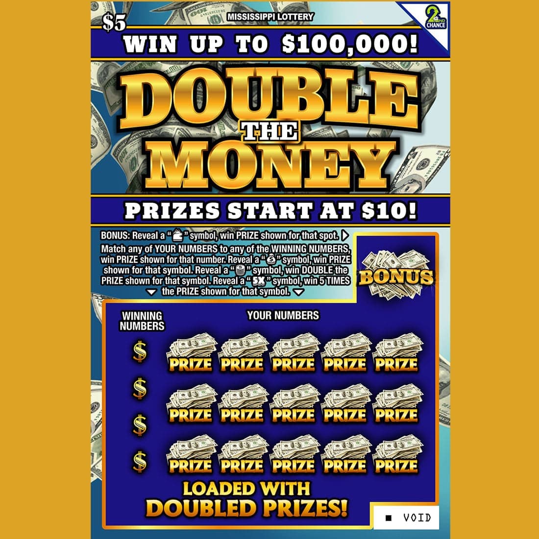 DOUBLE THE MONEY scratch-off ticket
