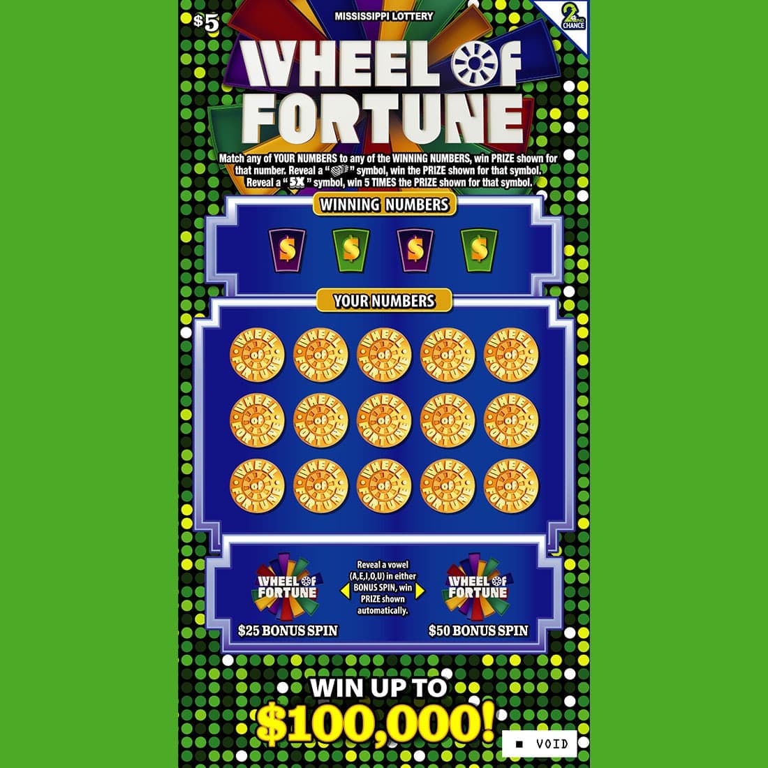 WHEEL OF FORTUNE ($5) scratch-off ticket