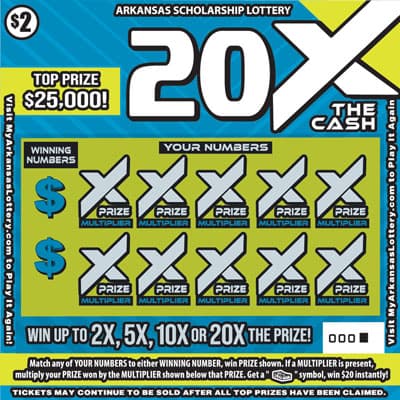 20X THE CASH scratch-off ticket