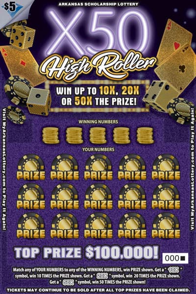 X50 HIGH ROLLER scratch-off ticket