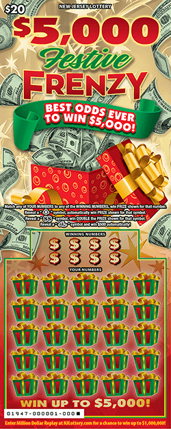 $5,000 FESTIVE FRENZY scratch-off ticket