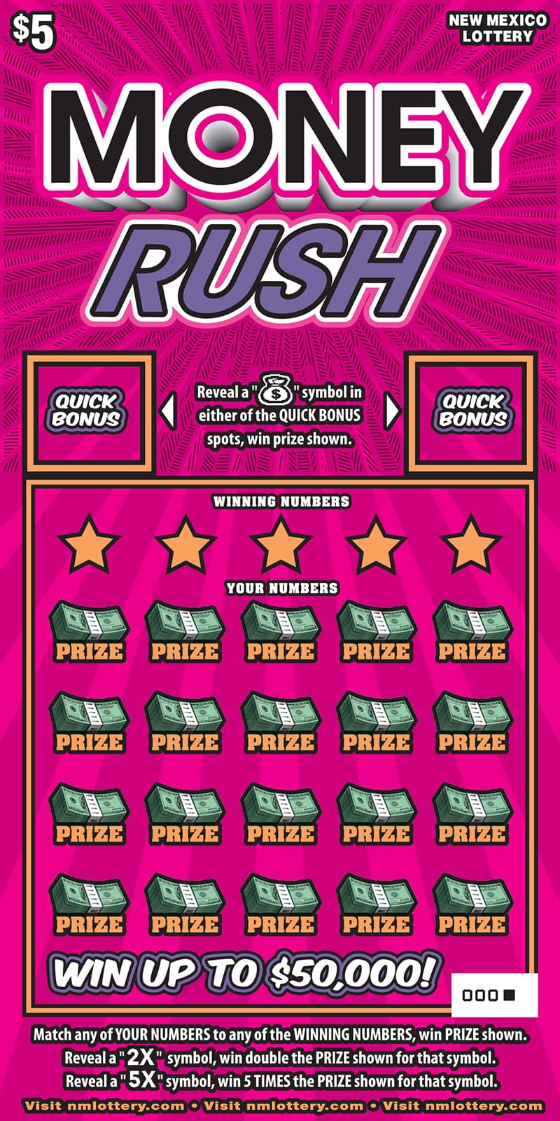MONEY RUSH scratch-off ticket