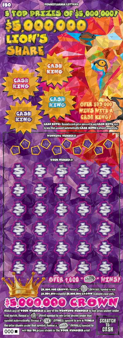 $5,000,000 LION’S SHARE scratch-off ticket